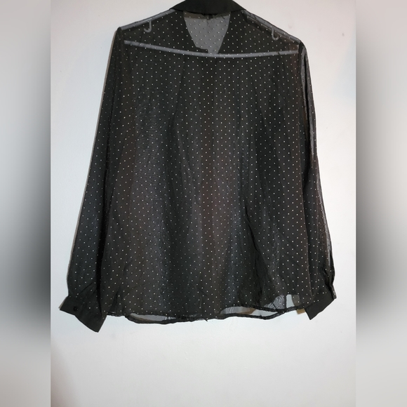 Ispiri Black Sheer Gold Colour Dots Button Down Shirt Size Medium/10 - Picture 2 of 5